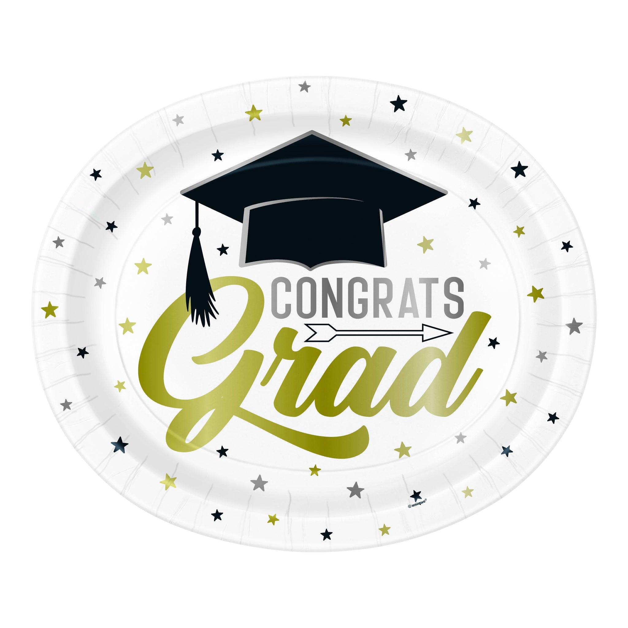 Stars & Caps Graduation Oval 12" Plate 8ct